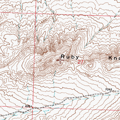 Topographic Map of Ruby Knolls, WY