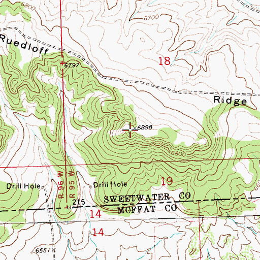 Topographic Map of Ruedloff Ridge, WY