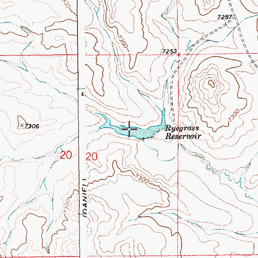 Topographic Map of Ryegrass Reservoir, WY