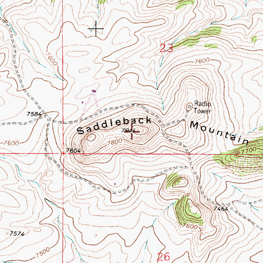 Topographic Map of Saddleback Mountain, WY