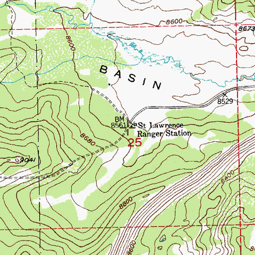 Topographic Map of Saint Lawrence Ranger Station, WY