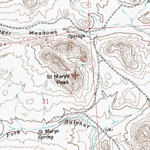 Topographic Map of Saint Marys Peak, WY