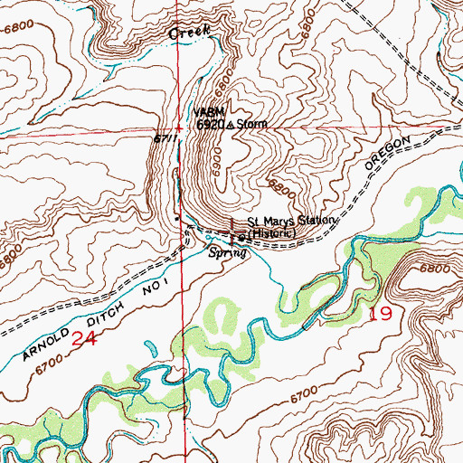 Topographic Map of Saint Marys Station (historical), WY