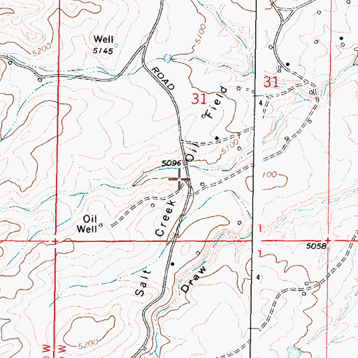 Topographic Map of Salt Creek Oil Field, WY