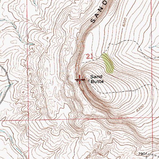Topographic Map of Sand Butte, WY