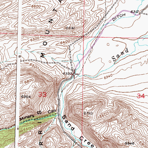 Topographic Map of Sand Creek Canyon, WY