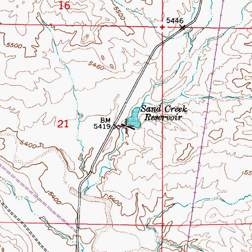 Topographic Map of Sand Creek Reservoir, WY
