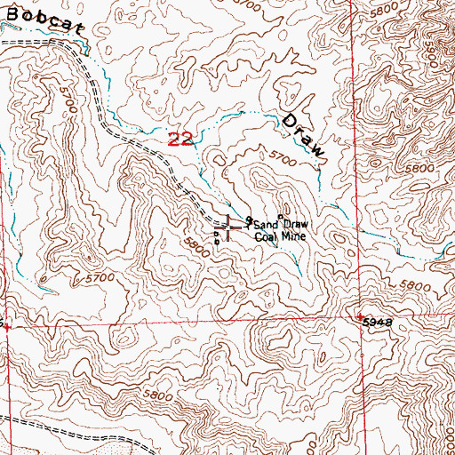 Topographic Map of Sand Draw Coal Mine, WY