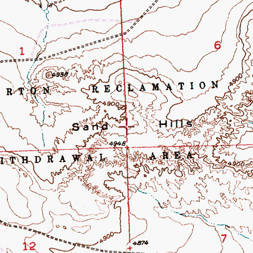 Topographic Map of Sand Hills, WY