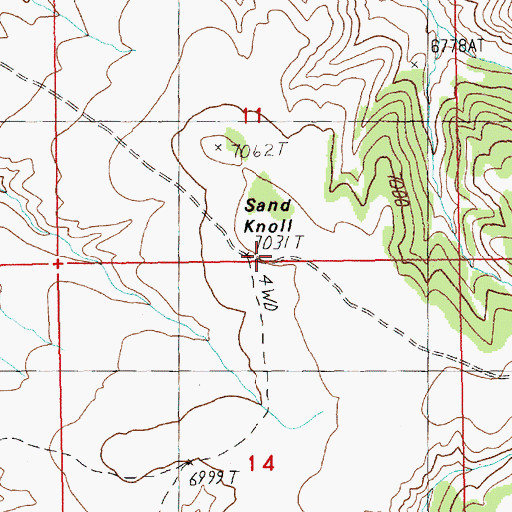 Topographic Map of Sand Knoll, WY