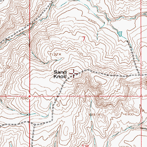 Topographic Map of Sand Knoll, WY