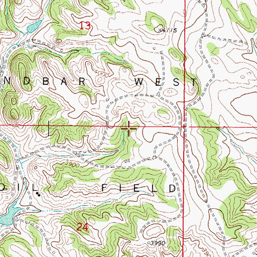Topographic Map of Sandbar West Oil Field, WY