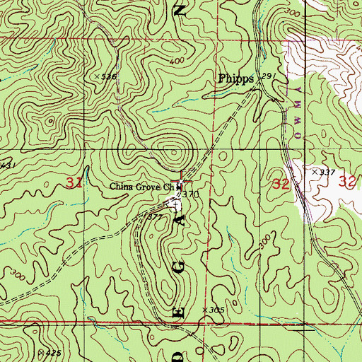 Topographic Map of China Grove Church, AL