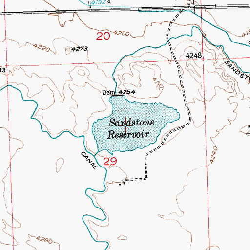 Topographic Map of Sandstone Reservoir, WY