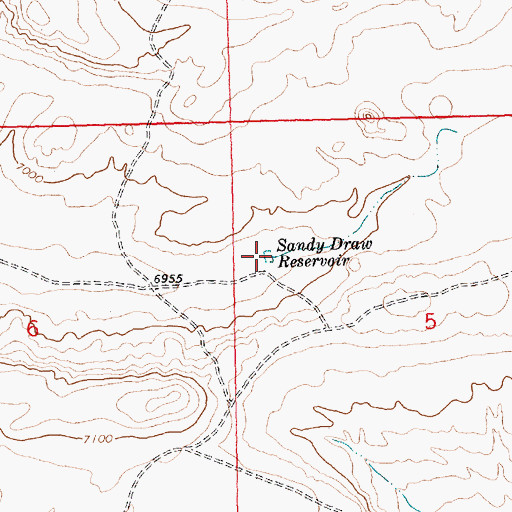 Topographic Map of Sandy Draw Reservoir, WY