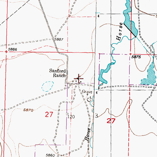 Topographic Map of Sanford Ranch, WY