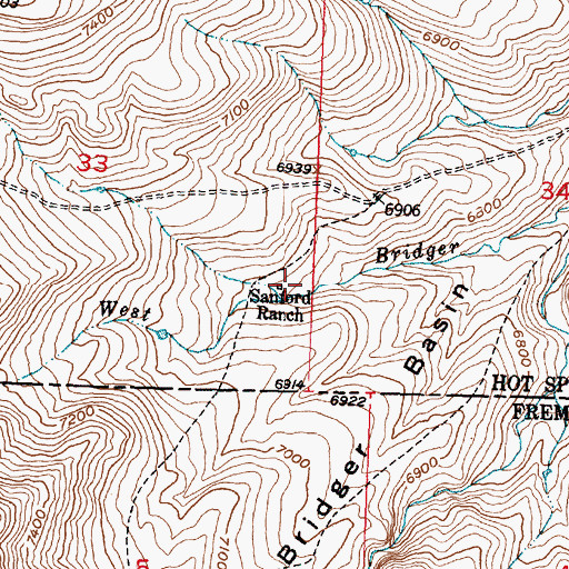 Topographic Map of Sanford Ranch, WY