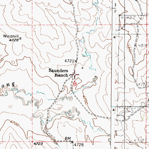 Topographic Map of Saunders Ranch, WY