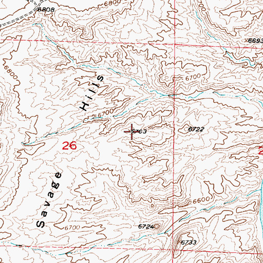 Topographic Map of Savage Hills, WY