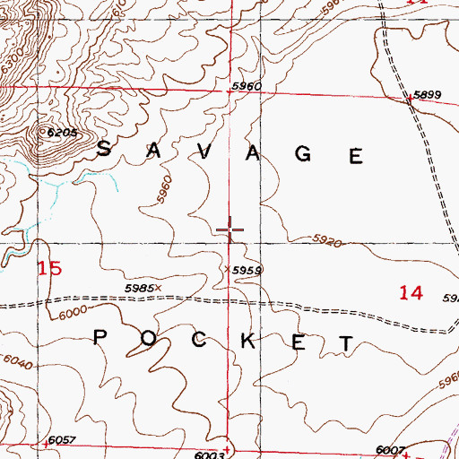 Topographic Map of Savage Pocket, WY