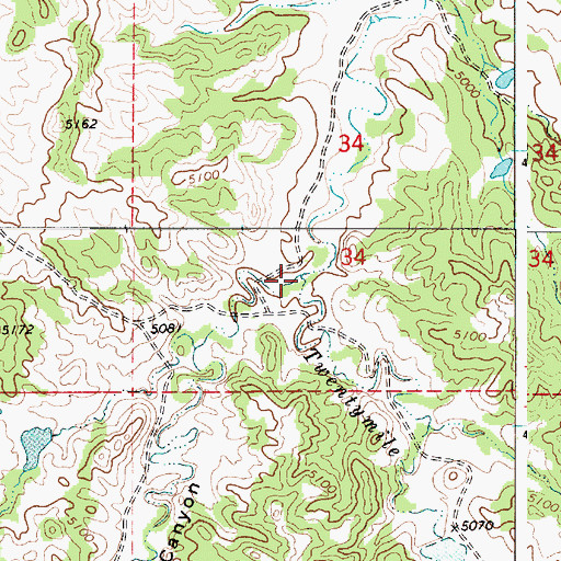 Topographic Map of Sawmill Canyon, WY