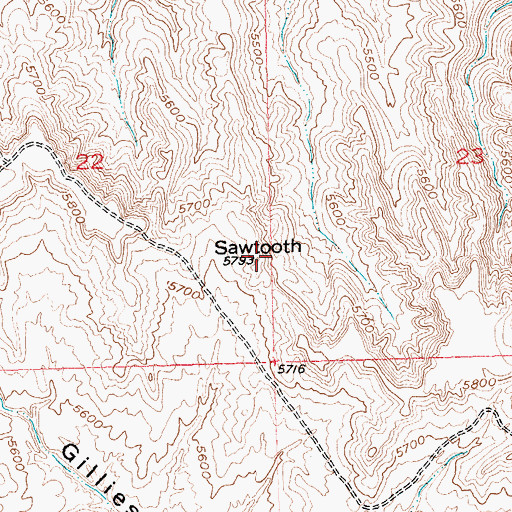 Topographic Map of Sawtooth, WY
