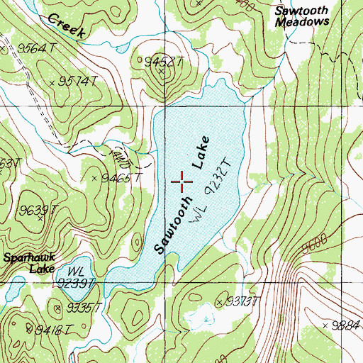 Topographic Map of Sawtooth Lake, WY