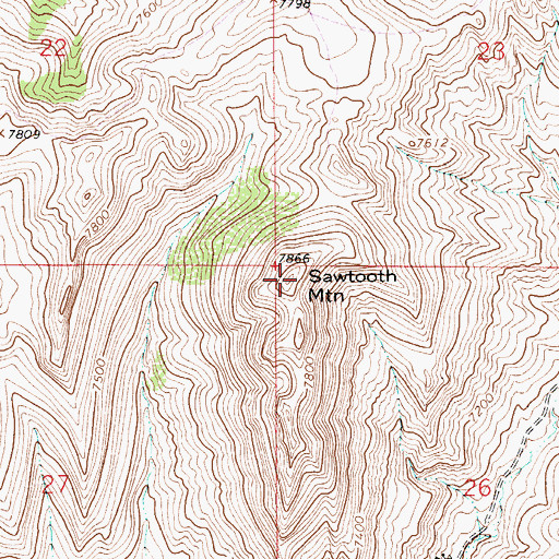 Topographic Map of Sawtooth Mountain, WY