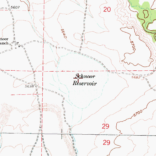 Topographic Map of Schnoor Reservoir, WY