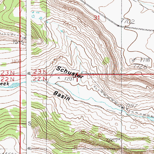 Topographic Map of Schuster Basin, WY