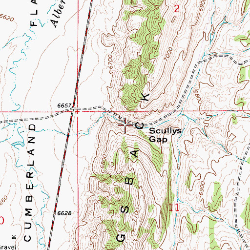 Topographic Map of Scullys Gap, WY