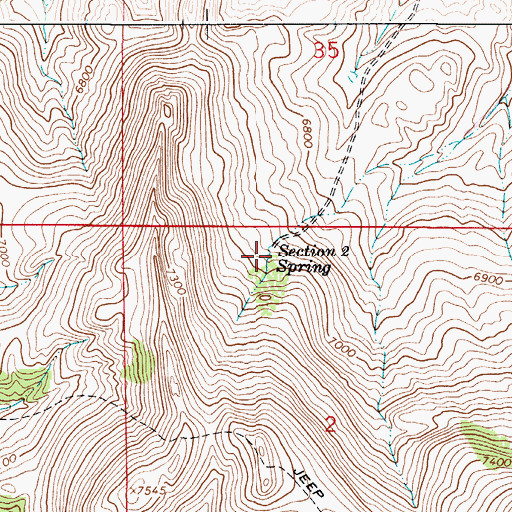 Topographic Map of Section 2 Spring, WY