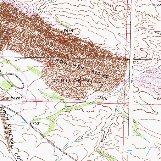 Topographic Map of Seminoe Mine, WY