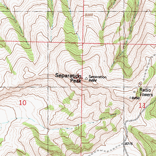 Topographic Map of Separation Peak, WY