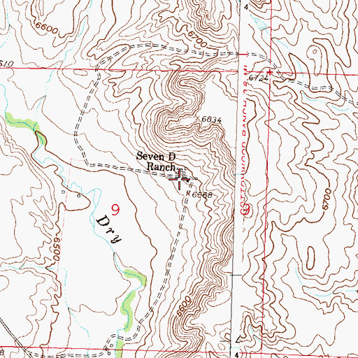 Topographic Map of Seven D Ranch, WY