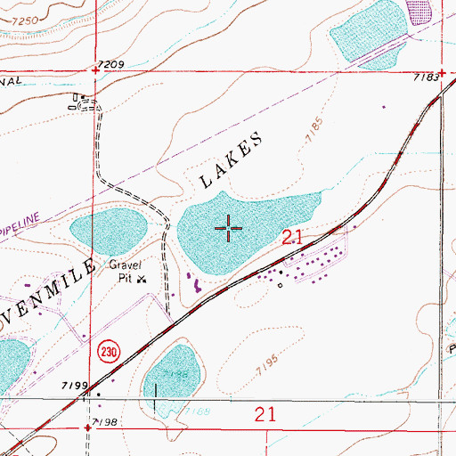 Topographic Map of Sevenmile Lakes, WY