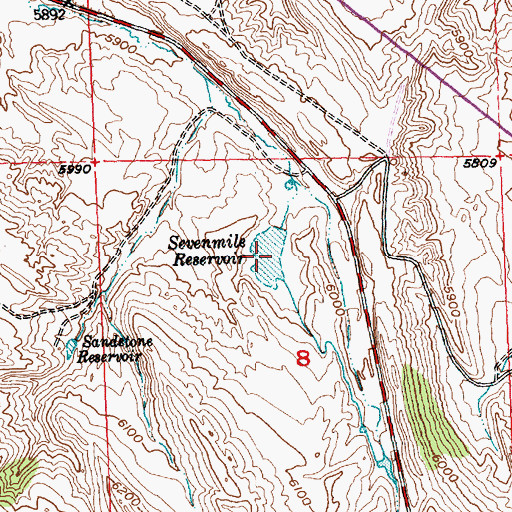 Topographic Map of Sevenmile Reservoir, WY