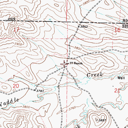 Topographic Map of Seventy-seven Ranch, WY