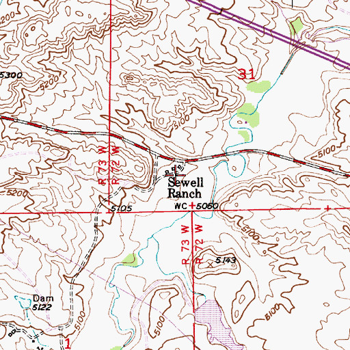 Topographic Map of Sewell Ranch, WY
