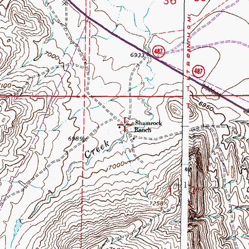 Topographic Map of Shamrock Ranch, WY
