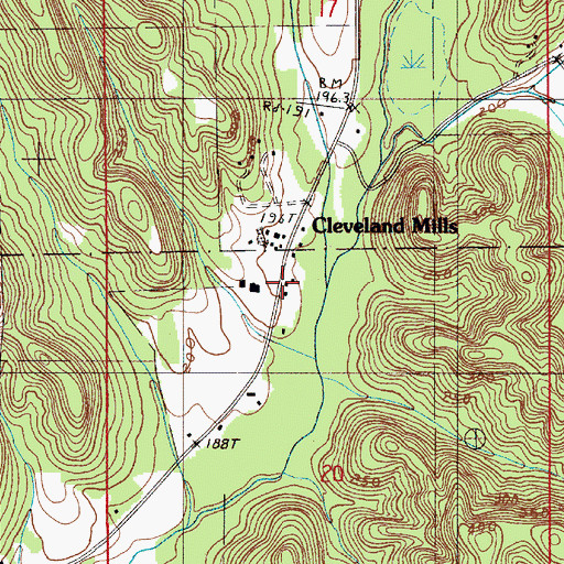 Topographic Map of Cleveland Mills, AL