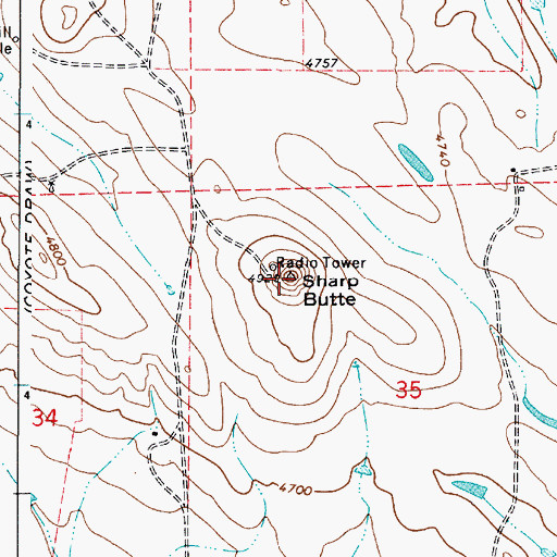 Topographic Map of Sharp Butte, WY