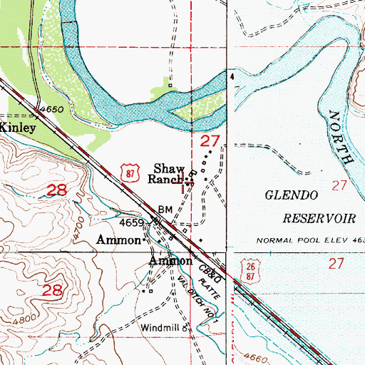 Topographic Map of Shaw Ranch, WY