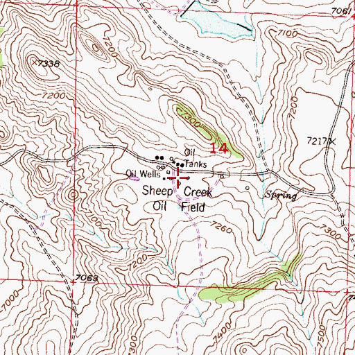 Topographic Map of Sheep Creek Oil Field, WY