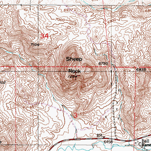 Topographic Map of Sheep Rock, WY