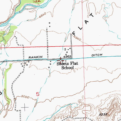 Topographic Map of Sheets Flat School, WY