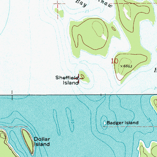 Topographic Map of Sheffield Island, WY