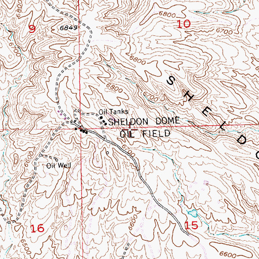 Topographic Map of Sheldon Dome Oil Field, WY
