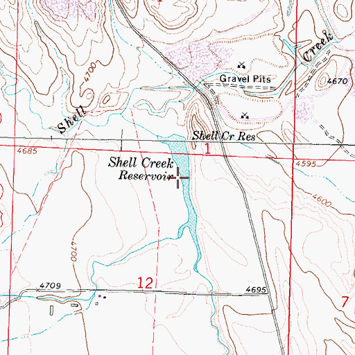 Topographic Map of Shell Creek Reservoir, WY