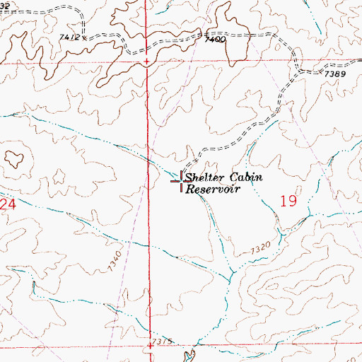 Topographic Map of Shelter Cabin Reservoir, WY